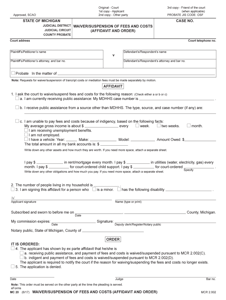 2017 2022 Form MI MC 20 Fill Online Printable Fillable Blank PdfFiller