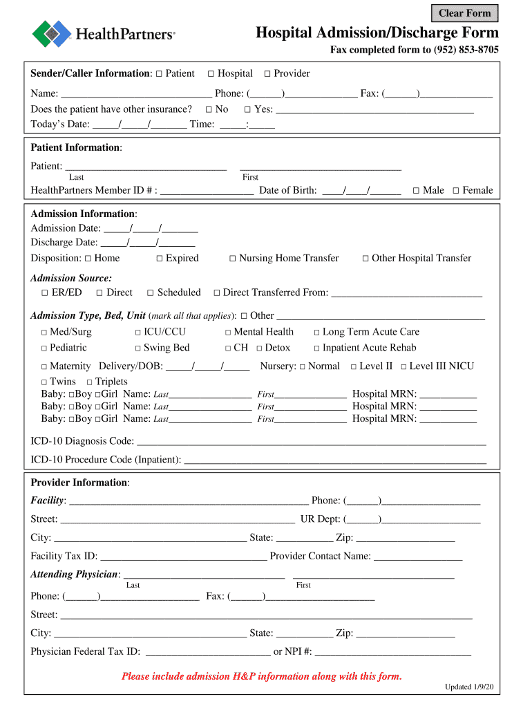 Admission Discharge Fill Online Printable Fillable Blank PdfFiller