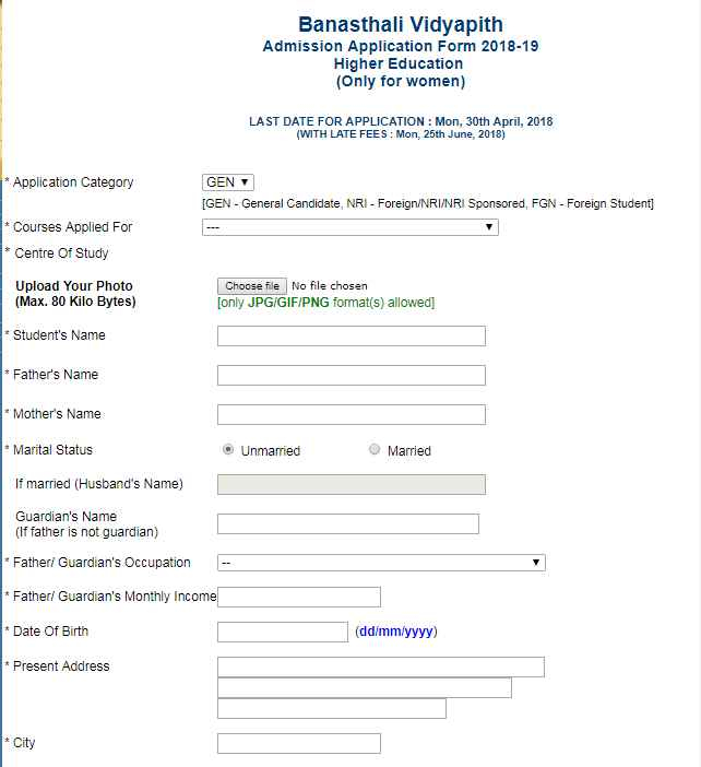 Admission Form Of Banasthali Vidyapeeth 2021 2022 Student Forum