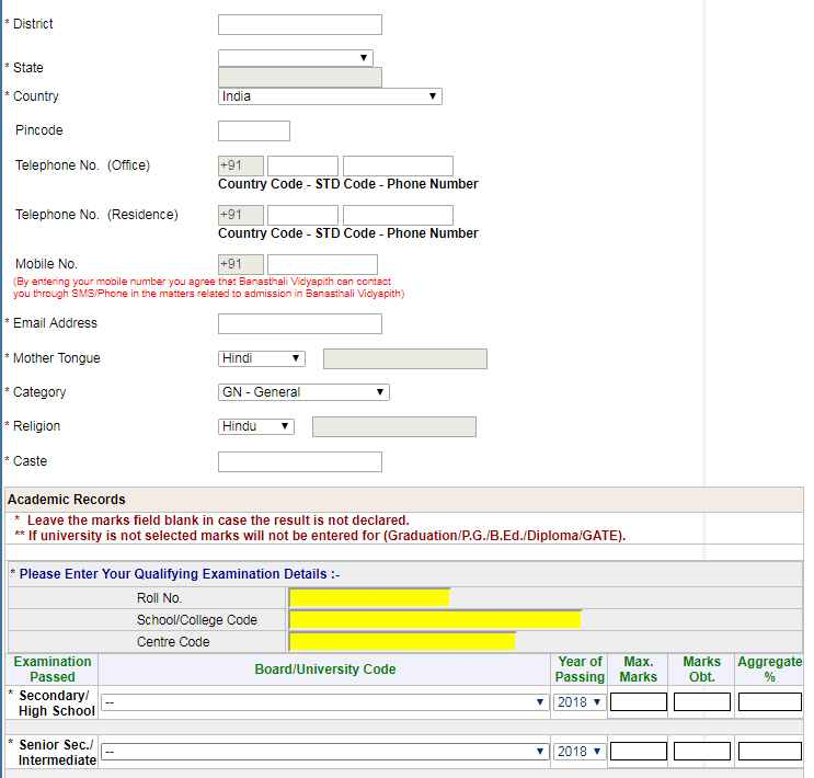 Admission Form Of Banasthali Vidyapeeth 2021 2022 Student Forum