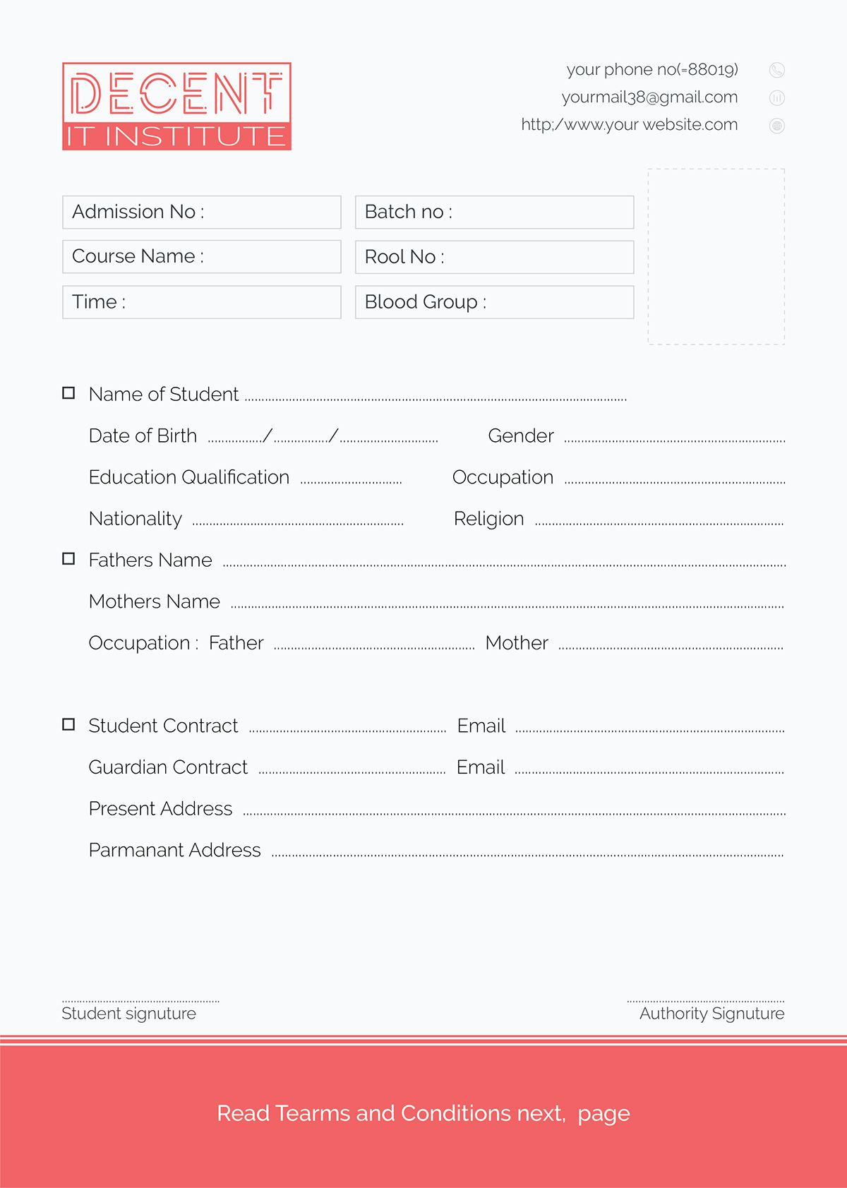 Admission Form On Behance