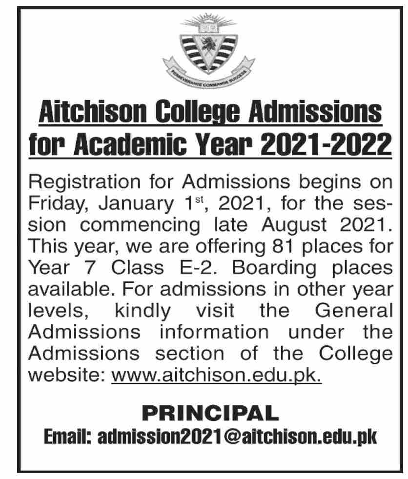 Aitchison College Admission 2022 Form Admission Form