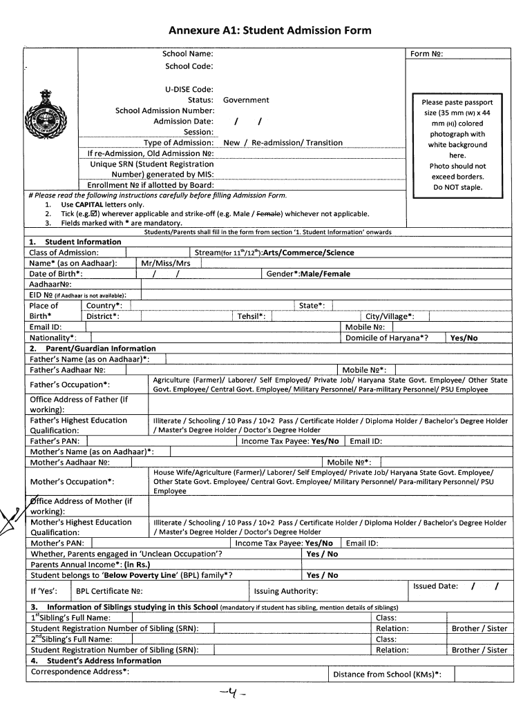 Annexure A1 Student Admission Form Fill Out Sign Online DocHub