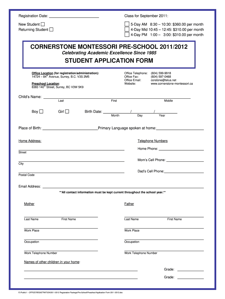 Application Form For Preschool Admission Fill Out Sign Online DocHub