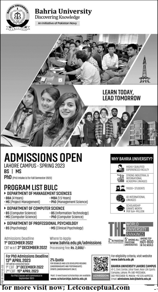 Bahria University Admission 2023 Bahria University LetConceptual