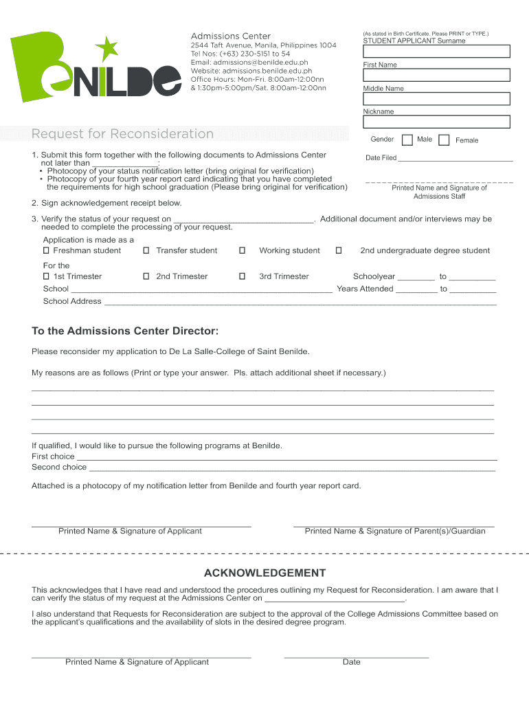 Benilde Reconsideration Form Fill Online Printable Fillable Blank