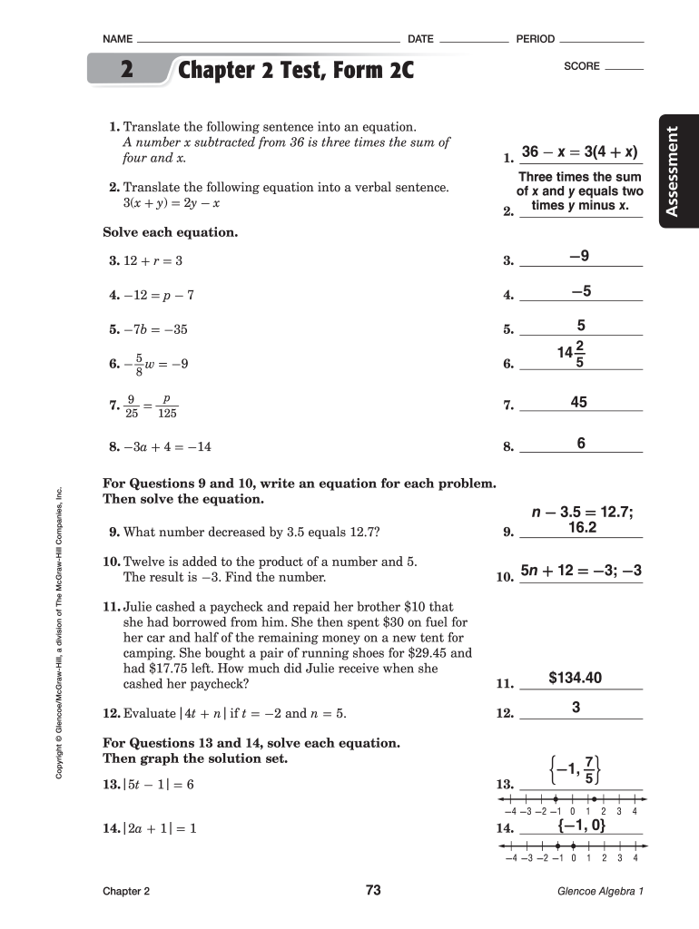 Chapter 2 Test Form 2c Fill Online Printable Fillable Blank 