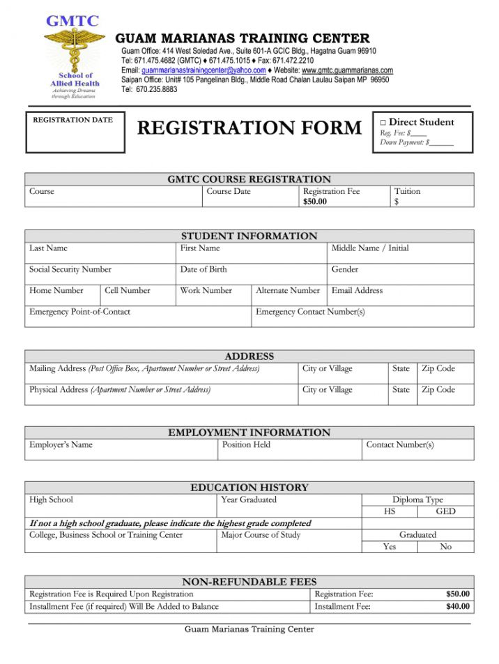 Class Registration Form Template Pdf In 2021 Registration Form 