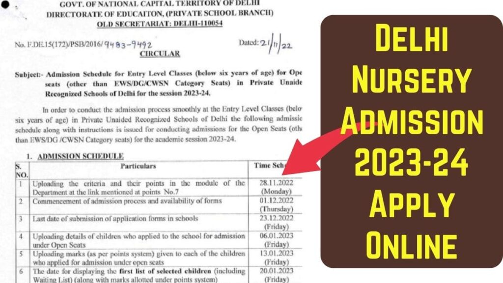 Delhi Nursery Admission 2023 24 Apply Online 