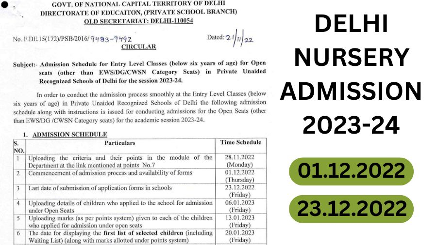 Delhi Nursery Admission 2023 24 EWS DG Apply Online Form Freeship