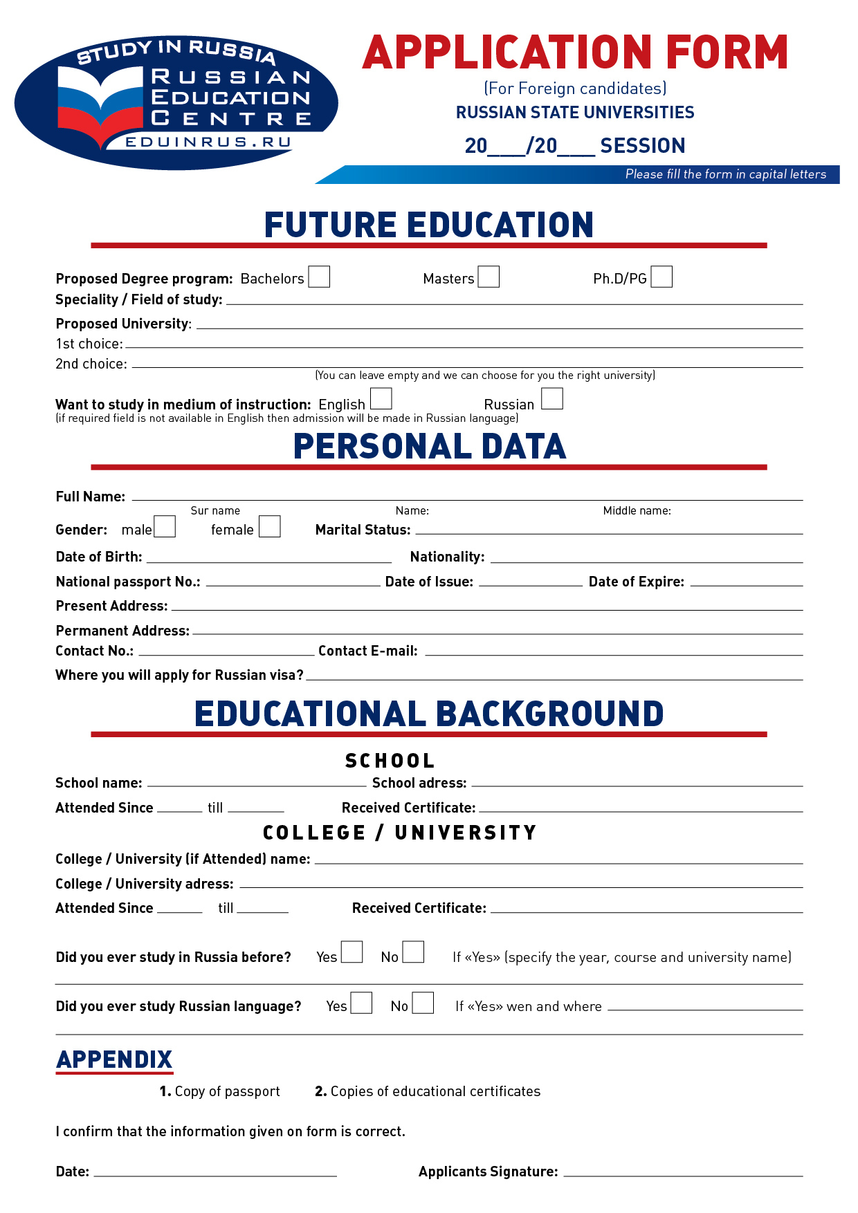 Download Application Form For Study In Russia Admission Center For