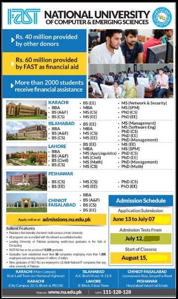 FAST NU Entry Test 2023 Schedule Dates Time Registration Forms 