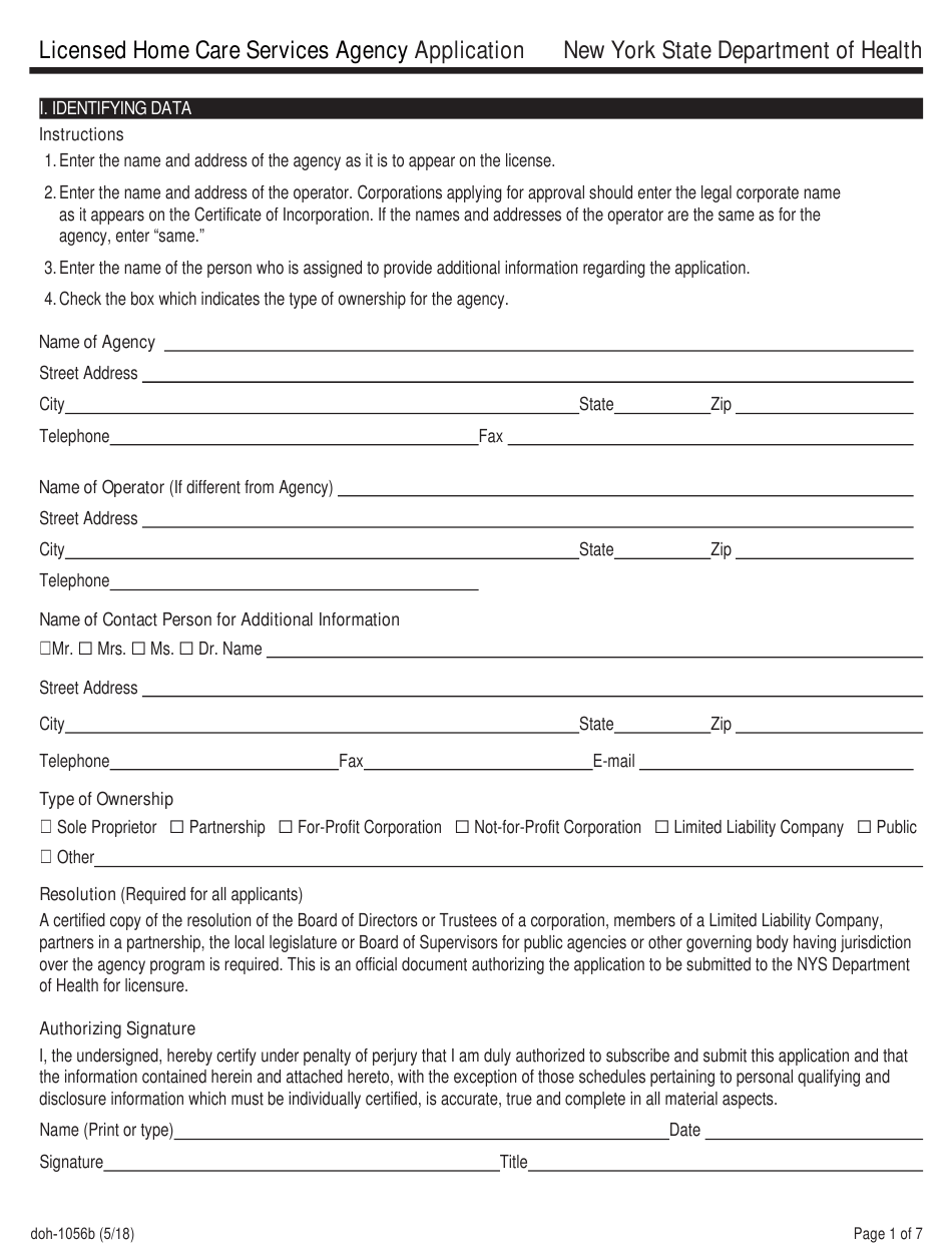 Form DOH 1056B Download Fillable PDF Or Fill Online Licensed Home Care