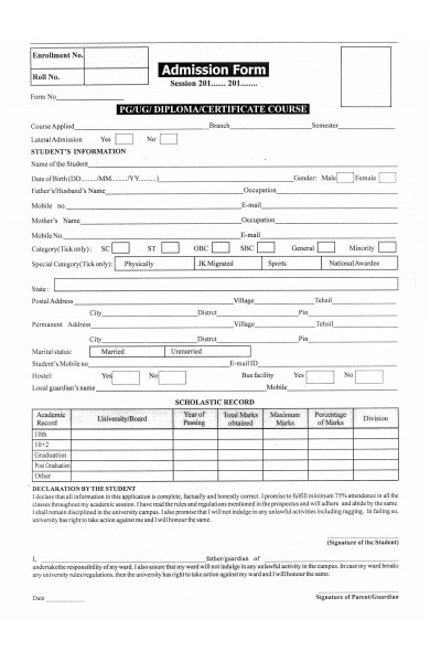 FREE 50 Admission Forms In PDF MS Word