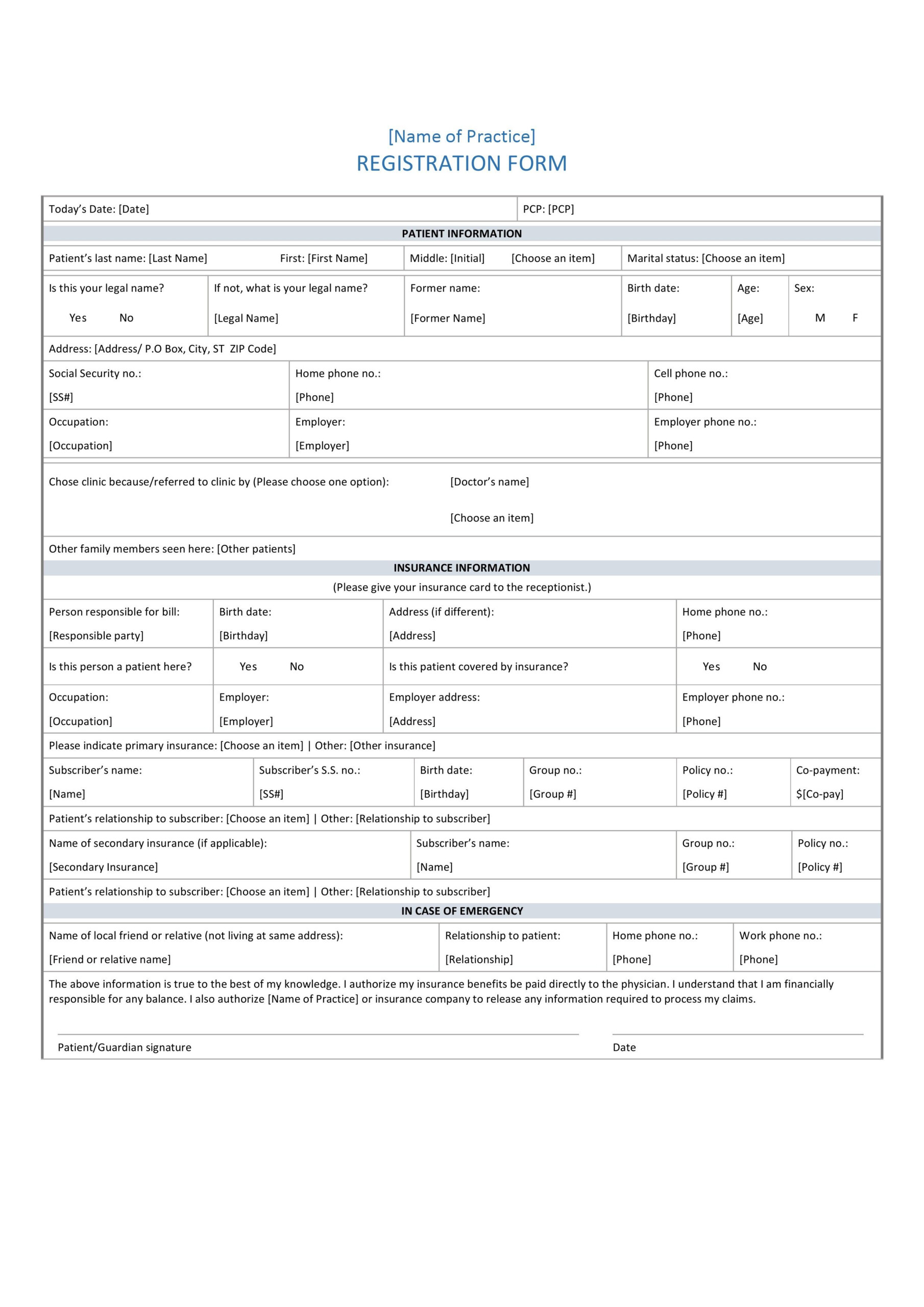 Free Hospital Admission Forms Moplareporter