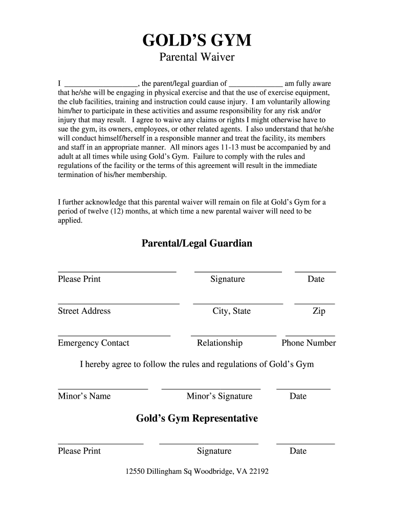 Gold Gym Waiver Form Fill Online Printable Fillable Blank PdfFiller