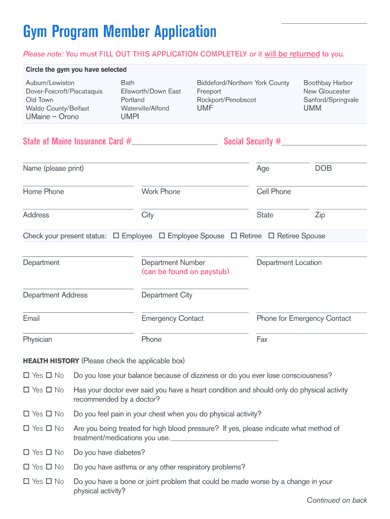 Gym Admission Form Fill Online Printable Fillable Blank PdfFiller