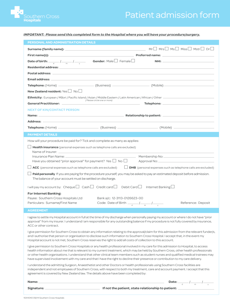 Hospital Admission Form Fill Online Printable Fillable Blank