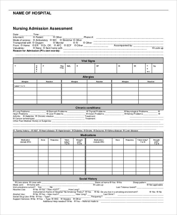 Hospital Admission Form Word Template Canadianxam