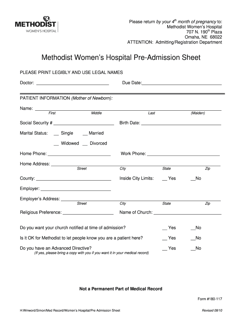 Hospital Admission Forms Fill Online Printable Fillable Blank