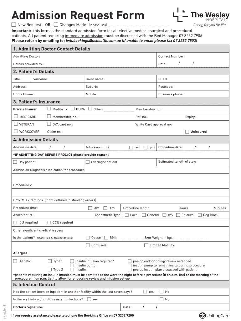 Hospital Admission Request Form Fill Online Printable Fillable