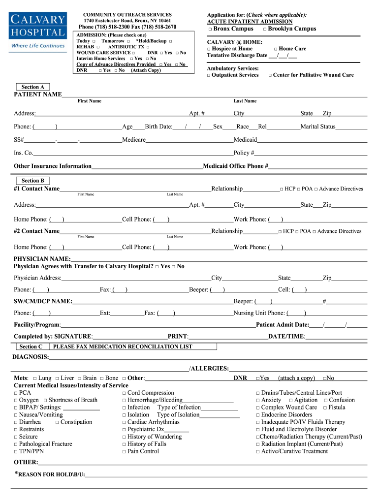 Hospital Patient Admission Form Document Fill And Sign Printable 