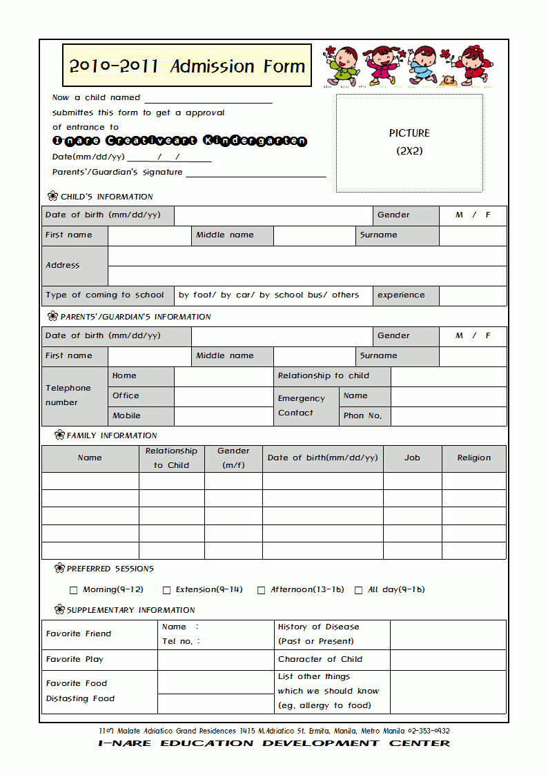 I CLK PRESCHOOL Admission Form