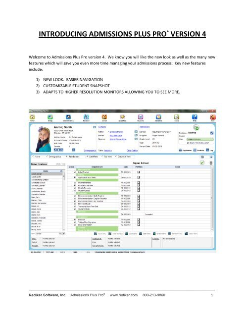 Introducing Admissions Plus Pro Version 4 Rediker Software Inc