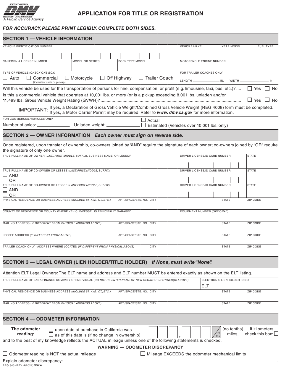 Jacksonville Mall DMV REG 262 Form Vehicle Vessel Transfer And