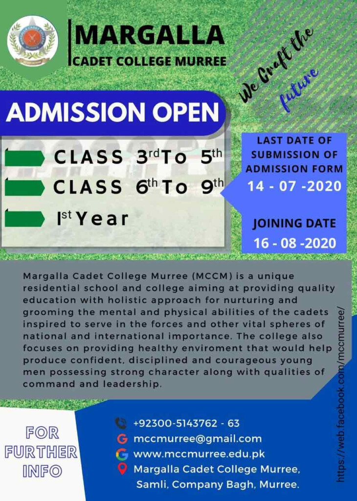 Margalla Cadet College Murree Admission 2020 Form Test