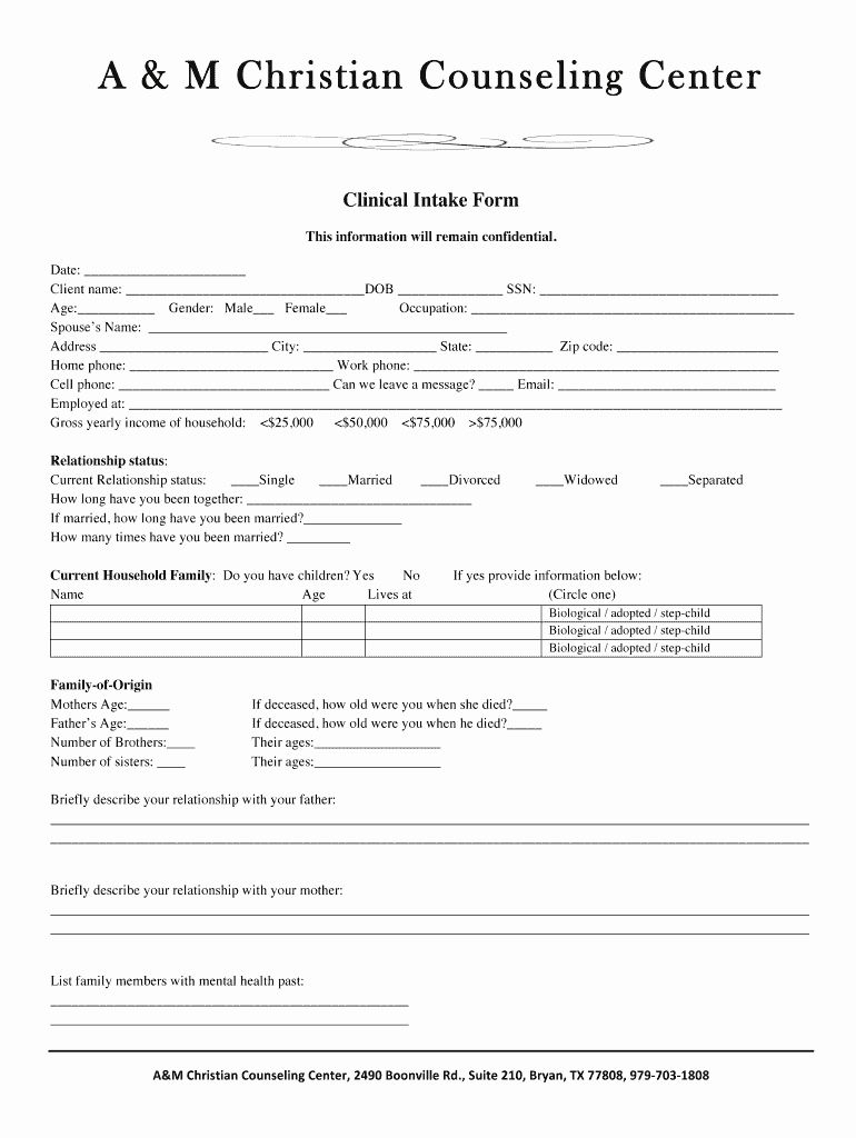 Medical Intake Form Template Luxury Counseling Intake Form Fill Line