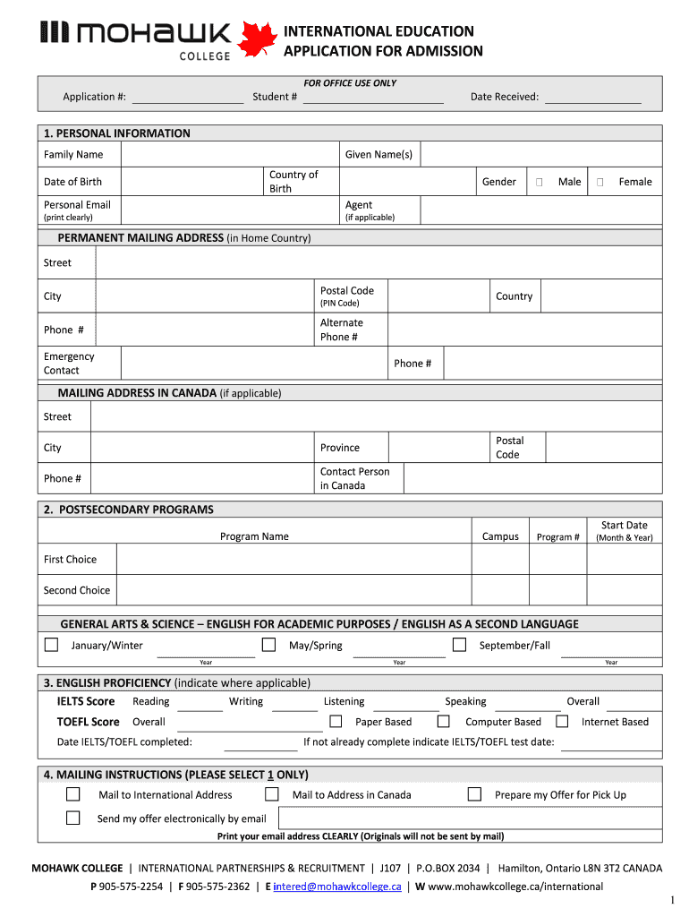 Mohawk College Application Form For International Students Fill And