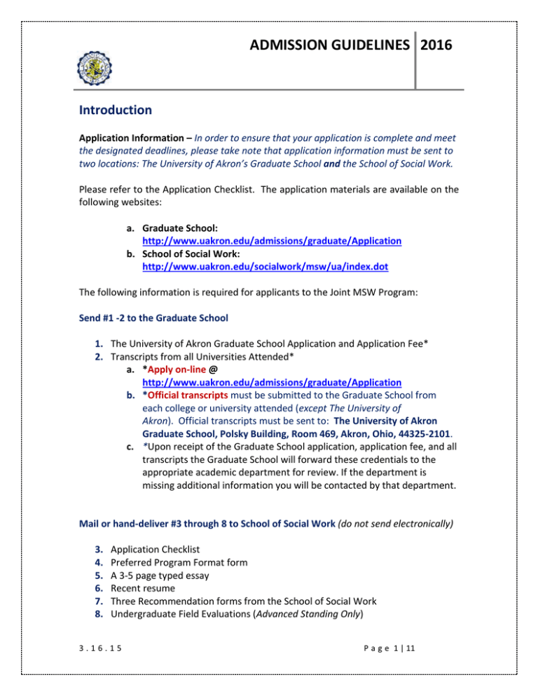 MSW Admission Guidelines