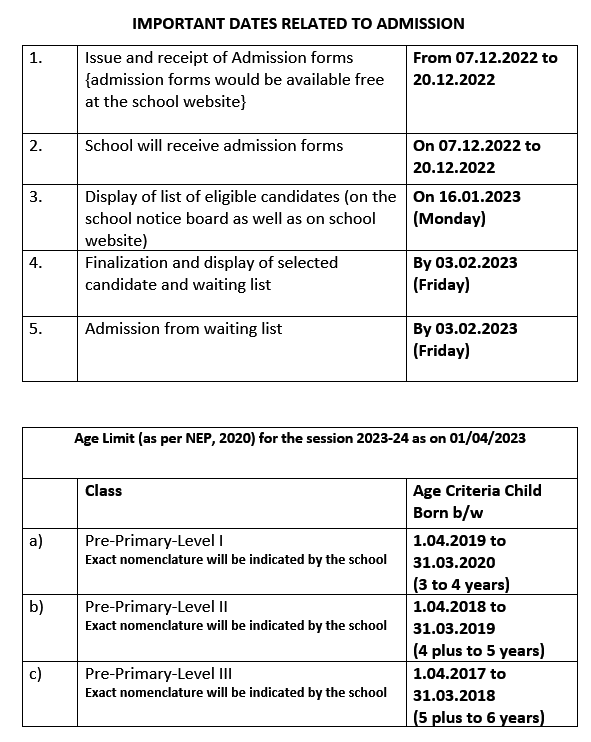 Nursery Pre Nursery Admission Schedule 2023 24 Govt Sr Sec 