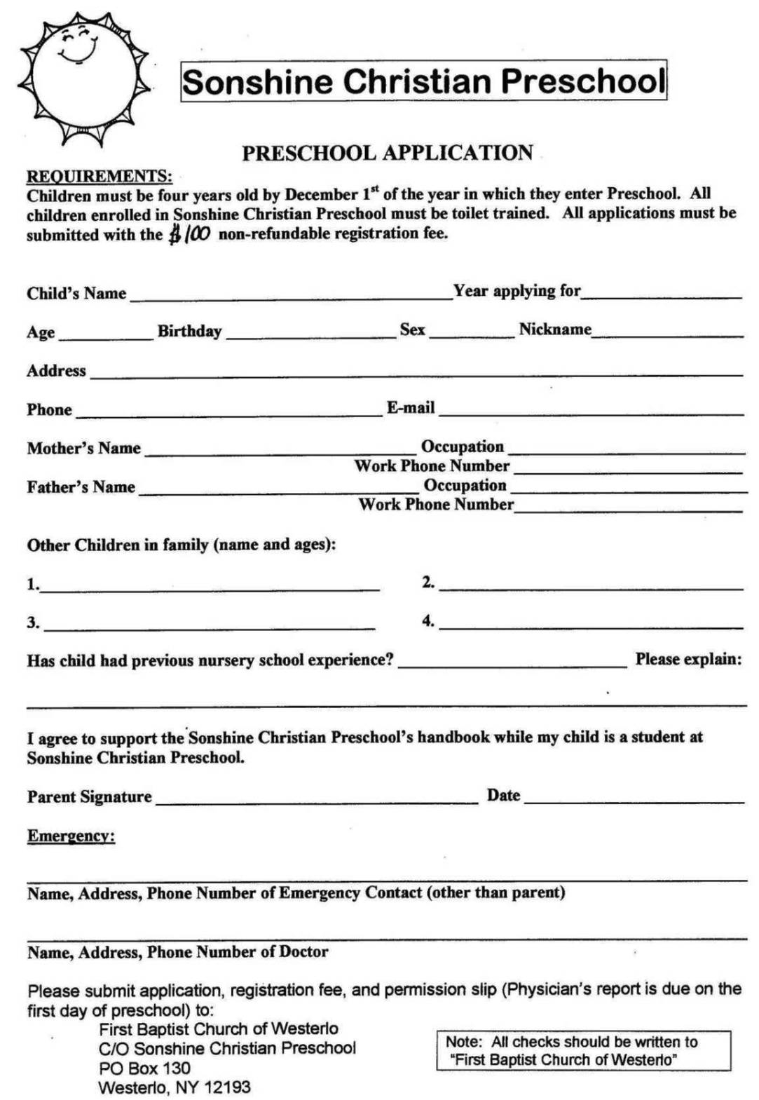 Preschool Enrollment Form Template SampleTemplatess SampleTemplatess