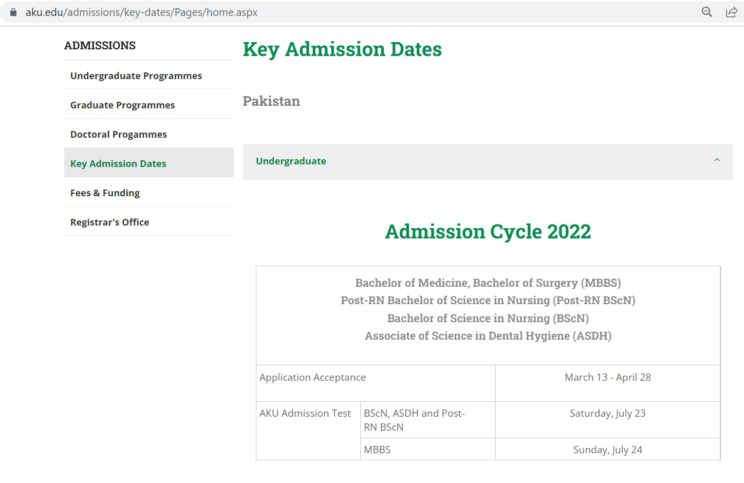 Revised AKU Admission Schedule 2022 STEP By PGC