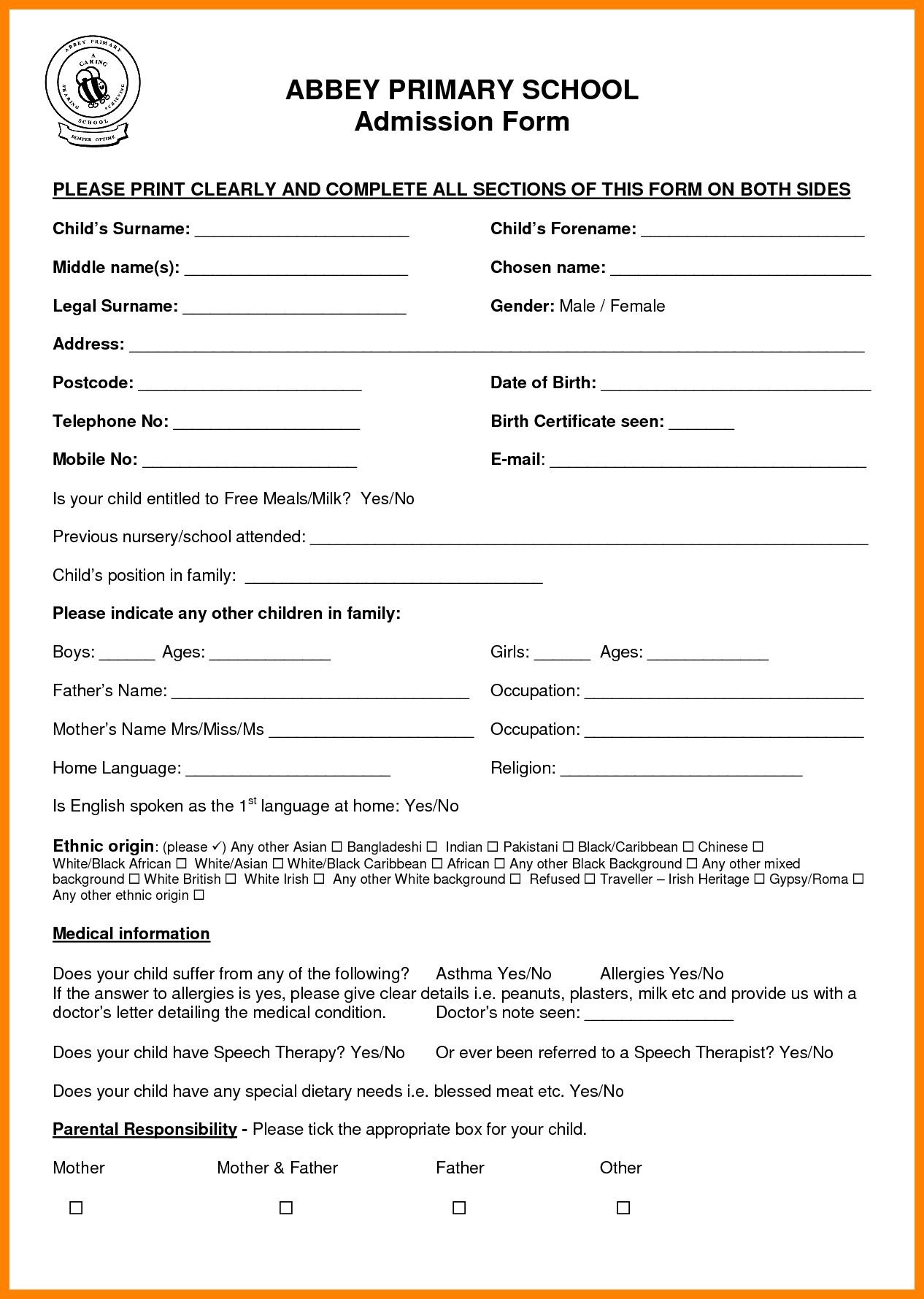 Sample Application For School Certificate New 11 School Admission Form 