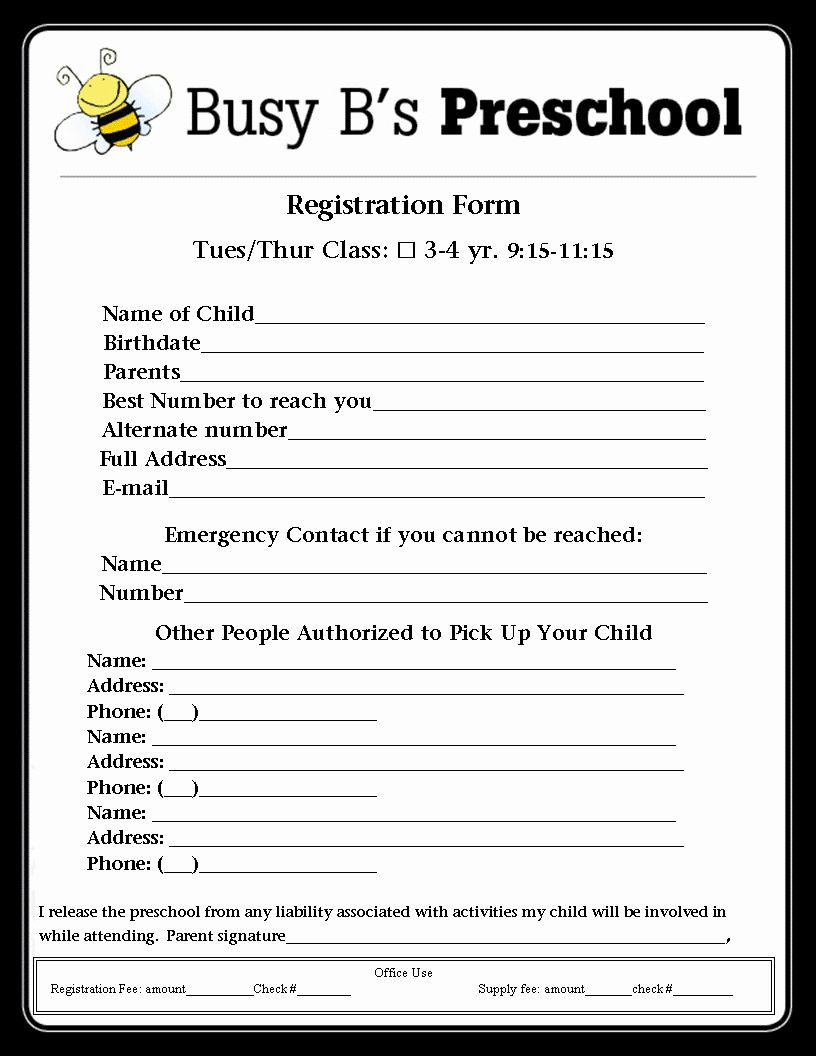 School Registration Forms Template Elegant Busy B S Preschool