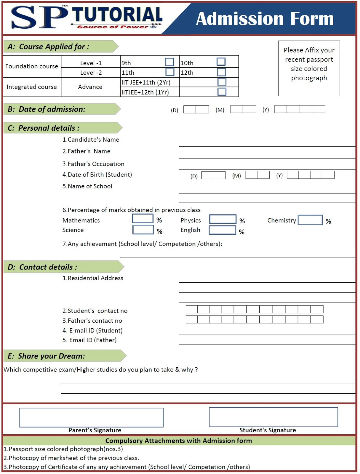 Sp College Bsc Admission Form Admission Form