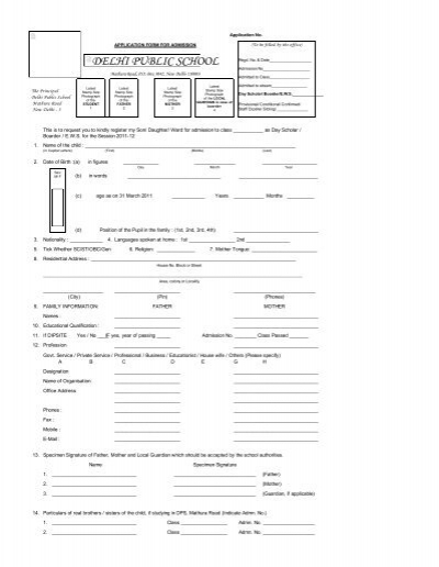 To Download Admission Form Delhi Public School Mathura Road