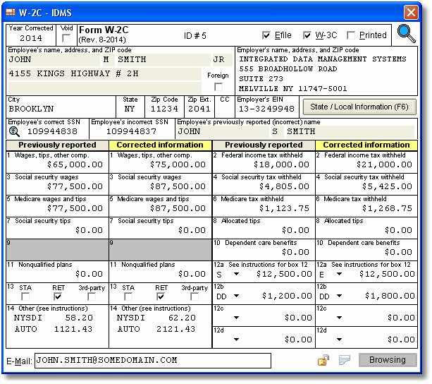 W 2C Software W 2C Software To Create Print E File IRS Form W 2C