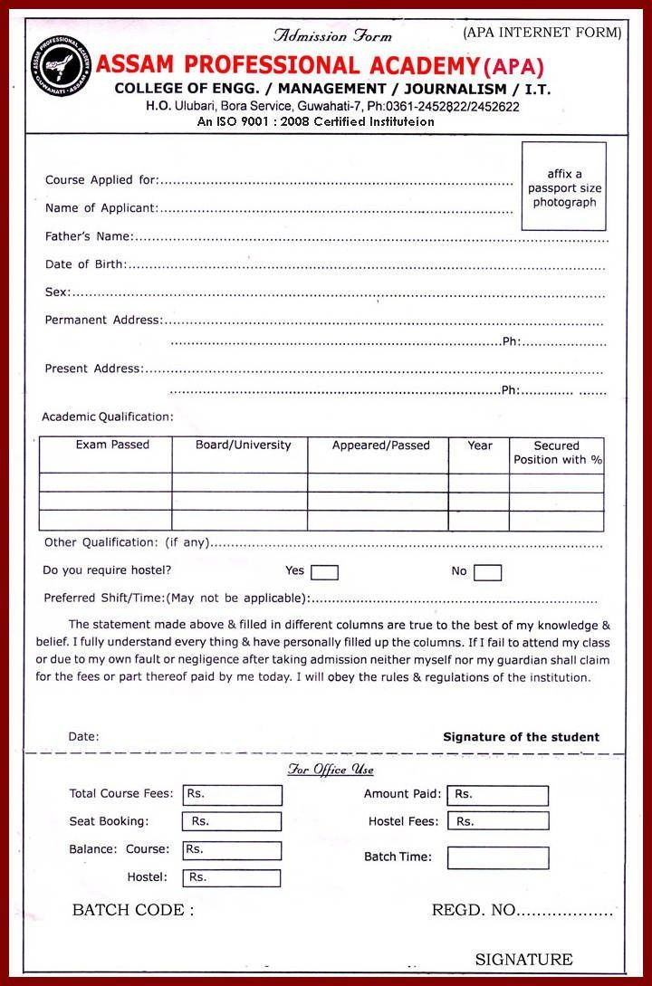 13 Admission Form Sample For Academy Sendletters info School