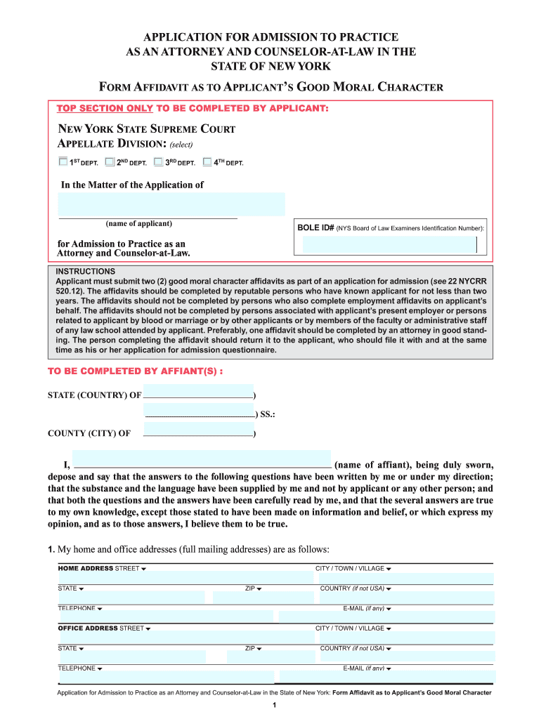 2014 2020 NY Form Affidavit As To Applicant s Good Moral Character Fill