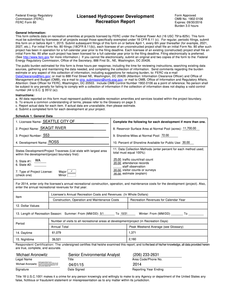 2016 2022 Form FERC 80 Fill Online Printable Fillable Blank PdfFiller