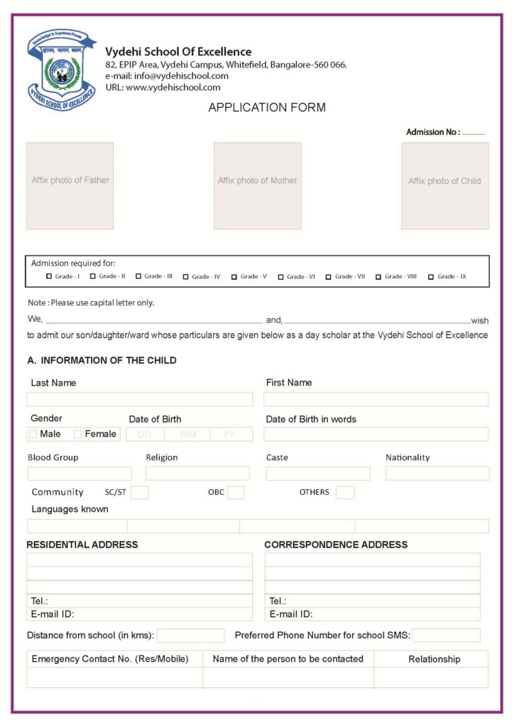 Admission Form For School 2015 16 Download PDF Forms