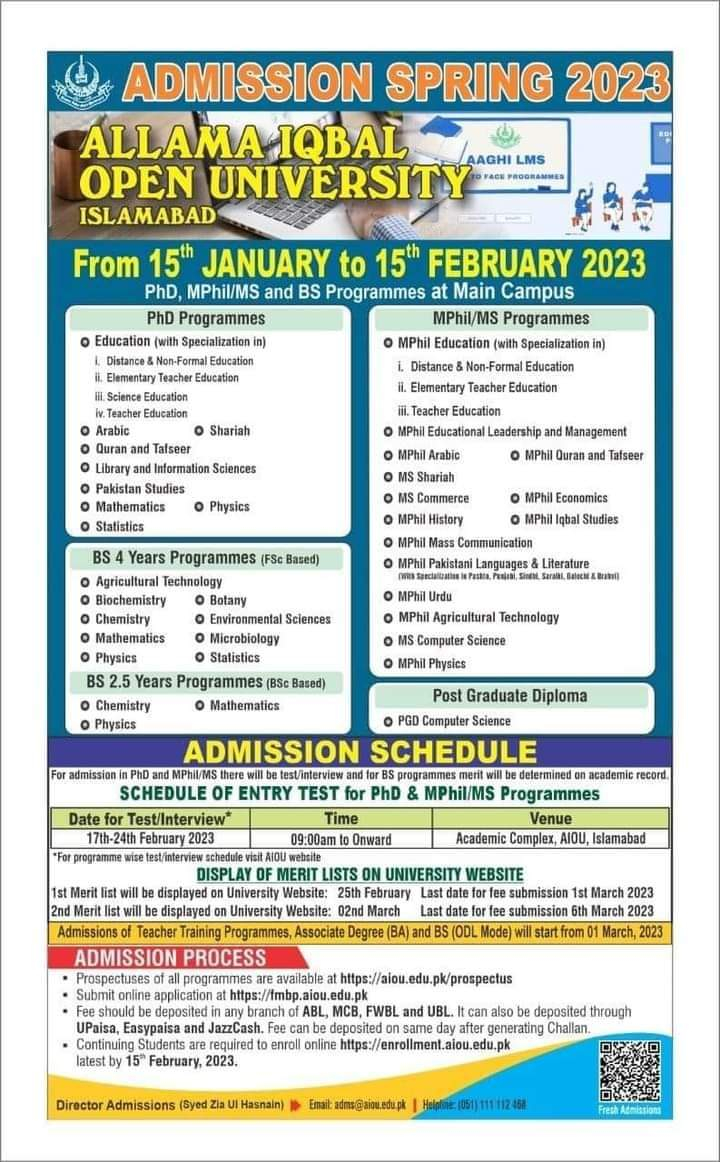 AIOU Admission Open Spring 2023 Apply Online