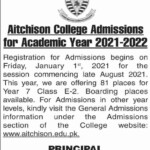 Aitchison College Lahore Admission 2021 1st Year Application Form