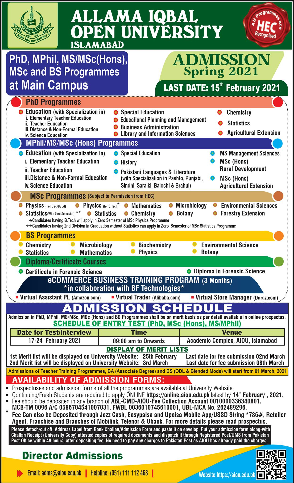 Allama Iqbal Open University Admission Spring 2023