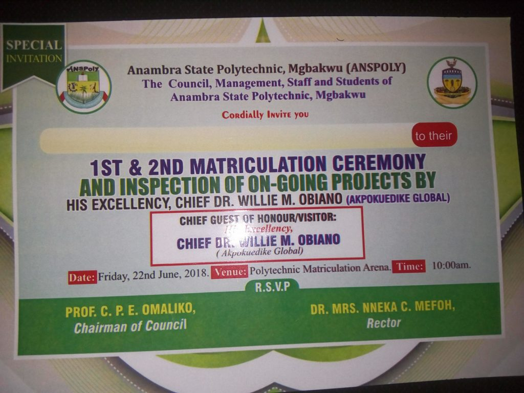 Anambra State Polytechnic 1st 2nd Matriculation Ceremony