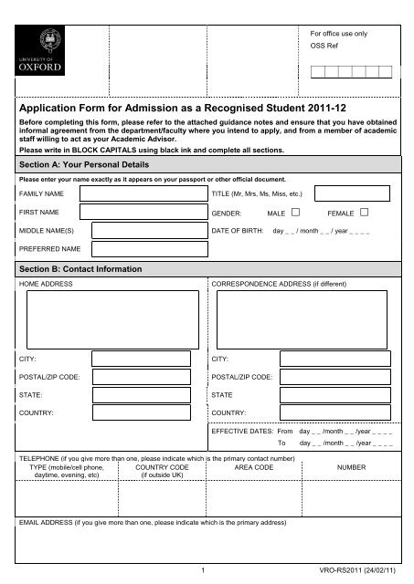 Application Form African Studies Centre University Of Oxford